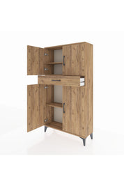 Arges Dolap 3 Raflı Tek Çekmeceli 4 Kapaklı 88x30x163 Çam-Çam