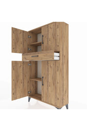 Arges Dolap 3 Raflı Tek Çekmeceli 4 Kapaklı 88x30x163 Çam-Çam