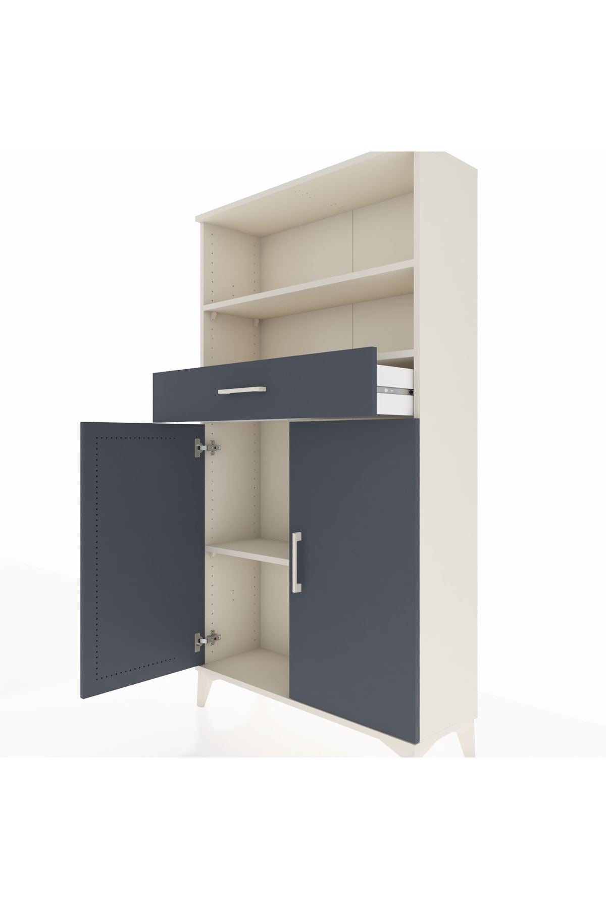 Arges Dolap 3 Raflı Tek Çekmeceli 2 Kapaklı 88x30x163 Aytaşı-Antrasit