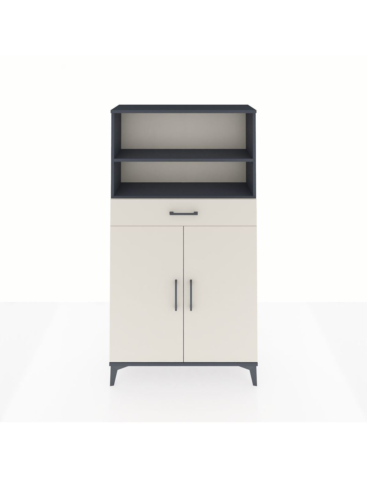 Arges Dolap 3 Raflı Tek Çekmeceli 2 Kapaklı 88x30x163 Antrasit-Aytaşı