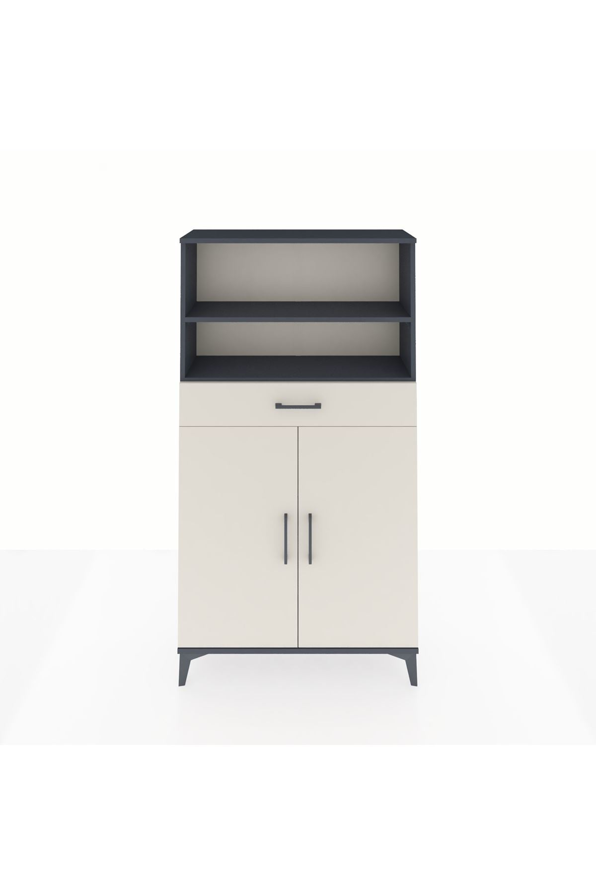 Arges Dolap 3 Raflı Tek Çekmeceli 2 Kapaklı 88x30x163 Antrasit-Aytaşı