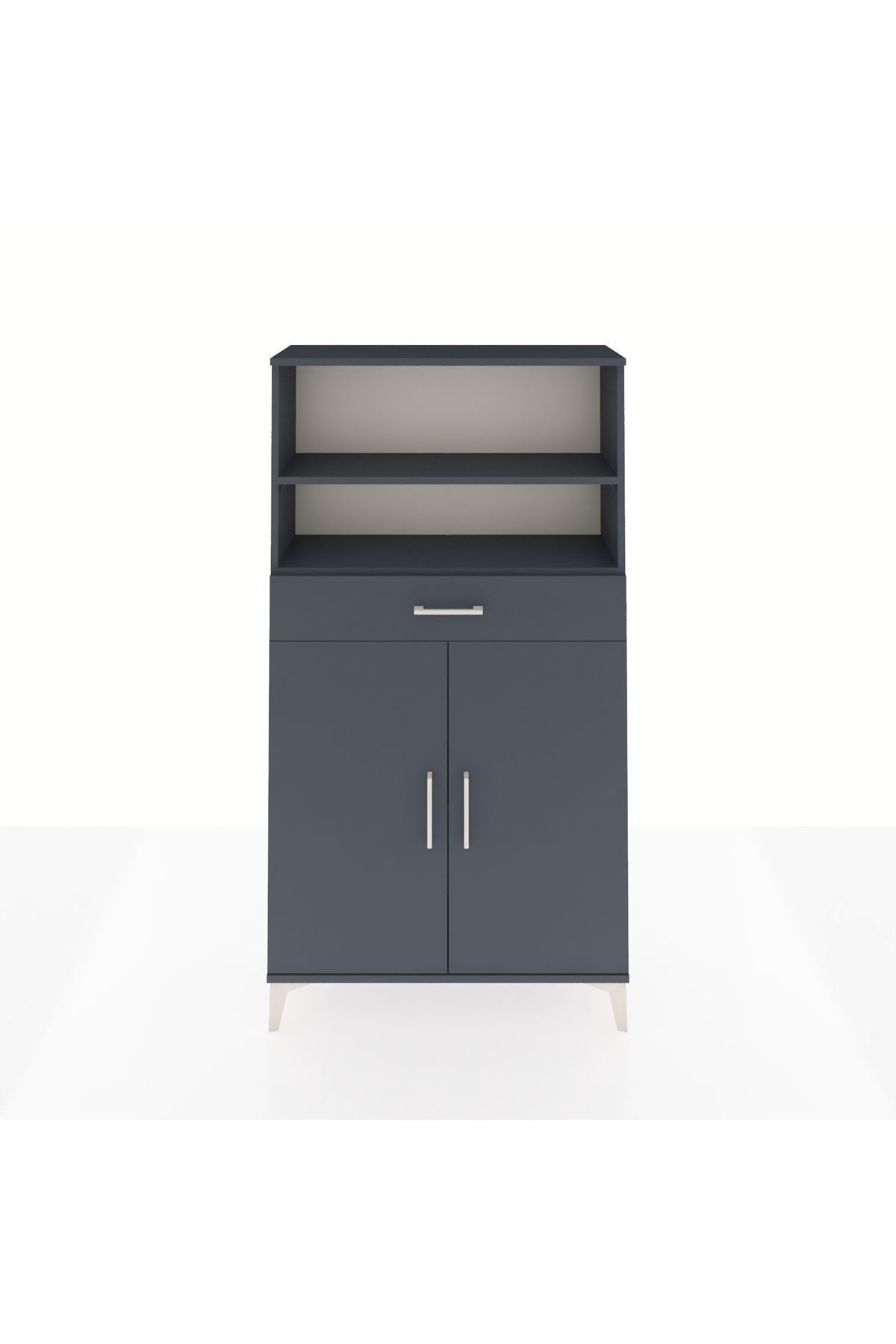 Arges Dolap 3 Raflı Tek Çekmeceli 2 Kapaklı 88x30x163 Antrasit-Antrasit