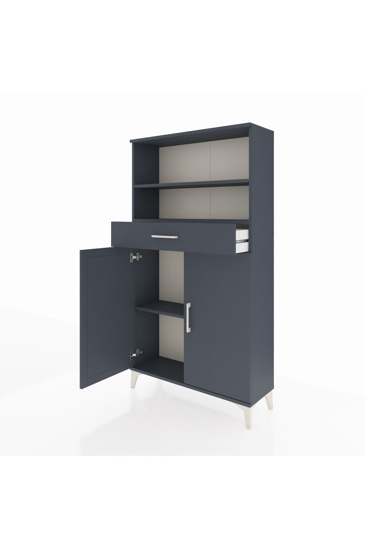 Arges Dolap 3 Raflı Tek Çekmeceli 2 Kapaklı 88x30x163 Antrasit-Antrasit