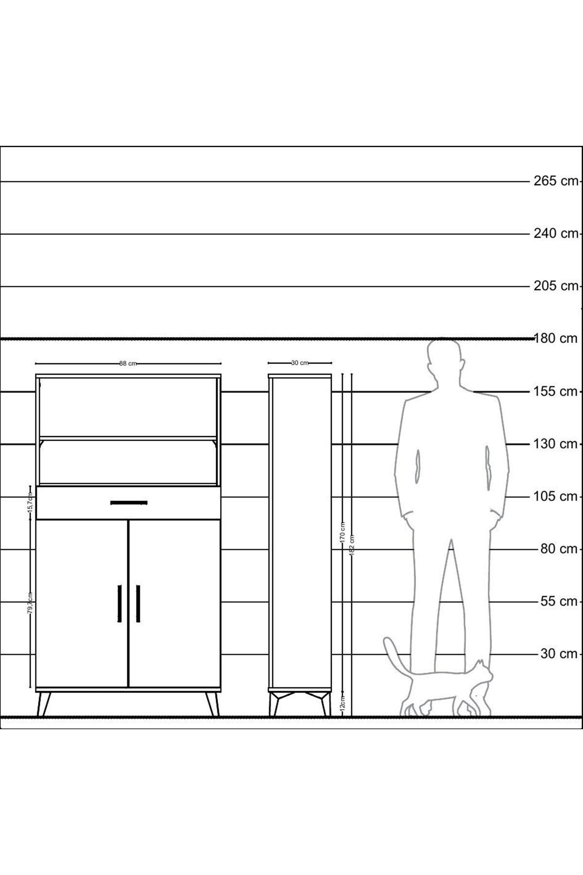 Arges Dolap 3 Raflı Tek Çekmeceli 2 Kapaklı 88x30x163 Antrasit-Antrasit