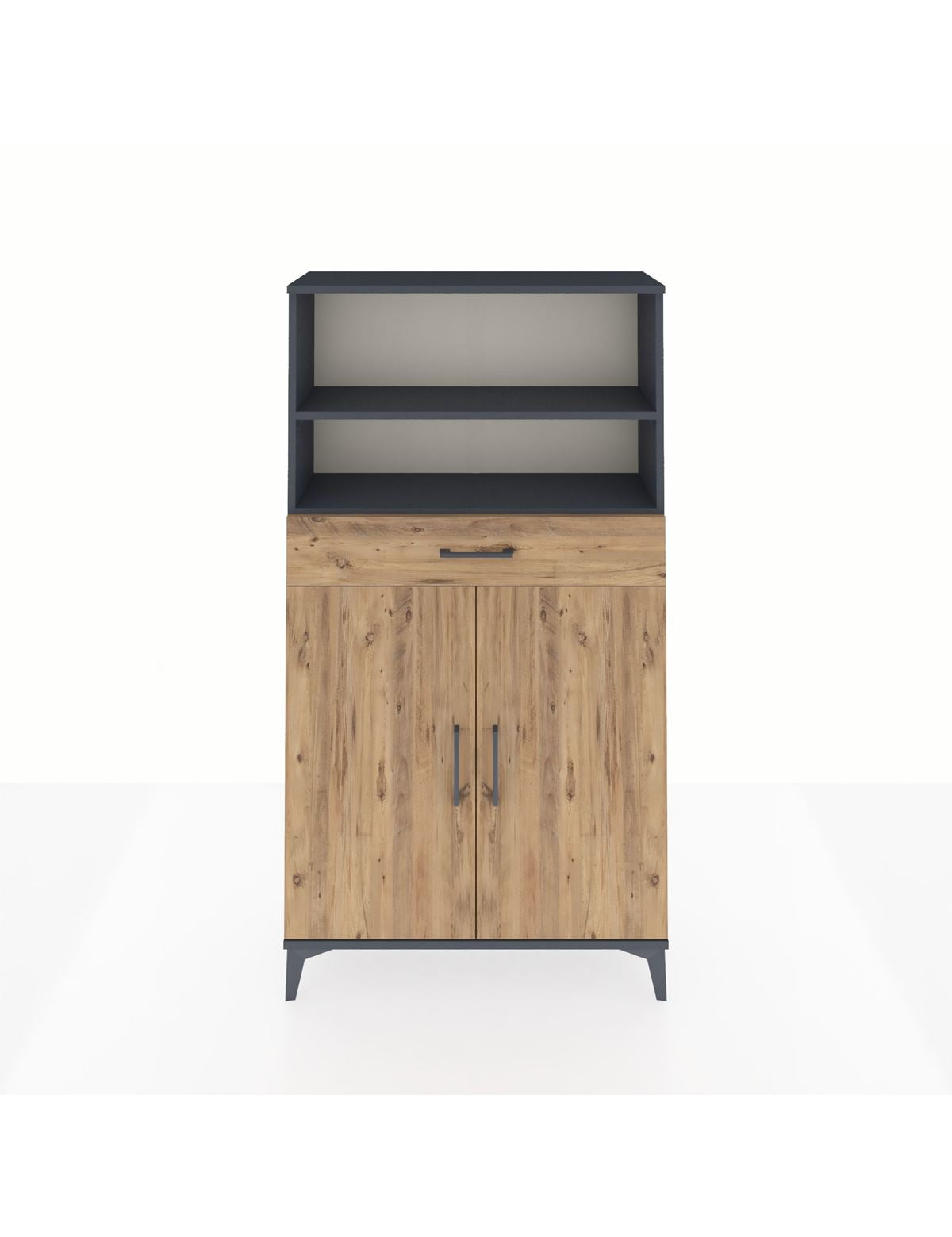 Arges Dolap 3 Raflı Tek Çekmeceli 2 Kapaklı 88x30x163 Antrasit-Çam