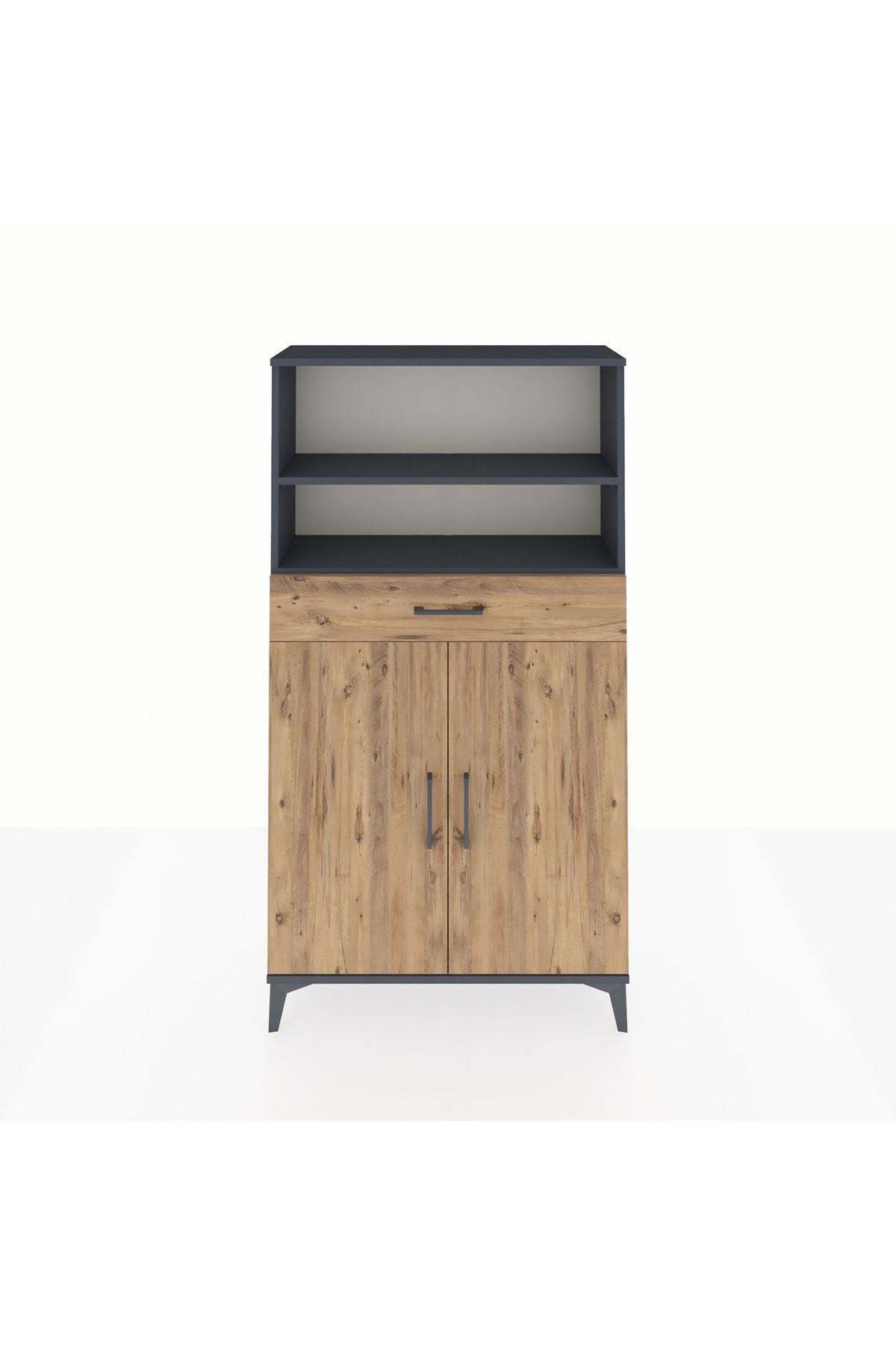 Arges Dolap 3 Raflı Tek Çekmeceli 2 Kapaklı 88x30x163 Antrasit-Çam