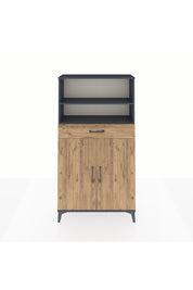 Arges Dolap 3 Raflı Tek Çekmeceli 2 Kapaklı 88x30x163 Antrasit-Çam