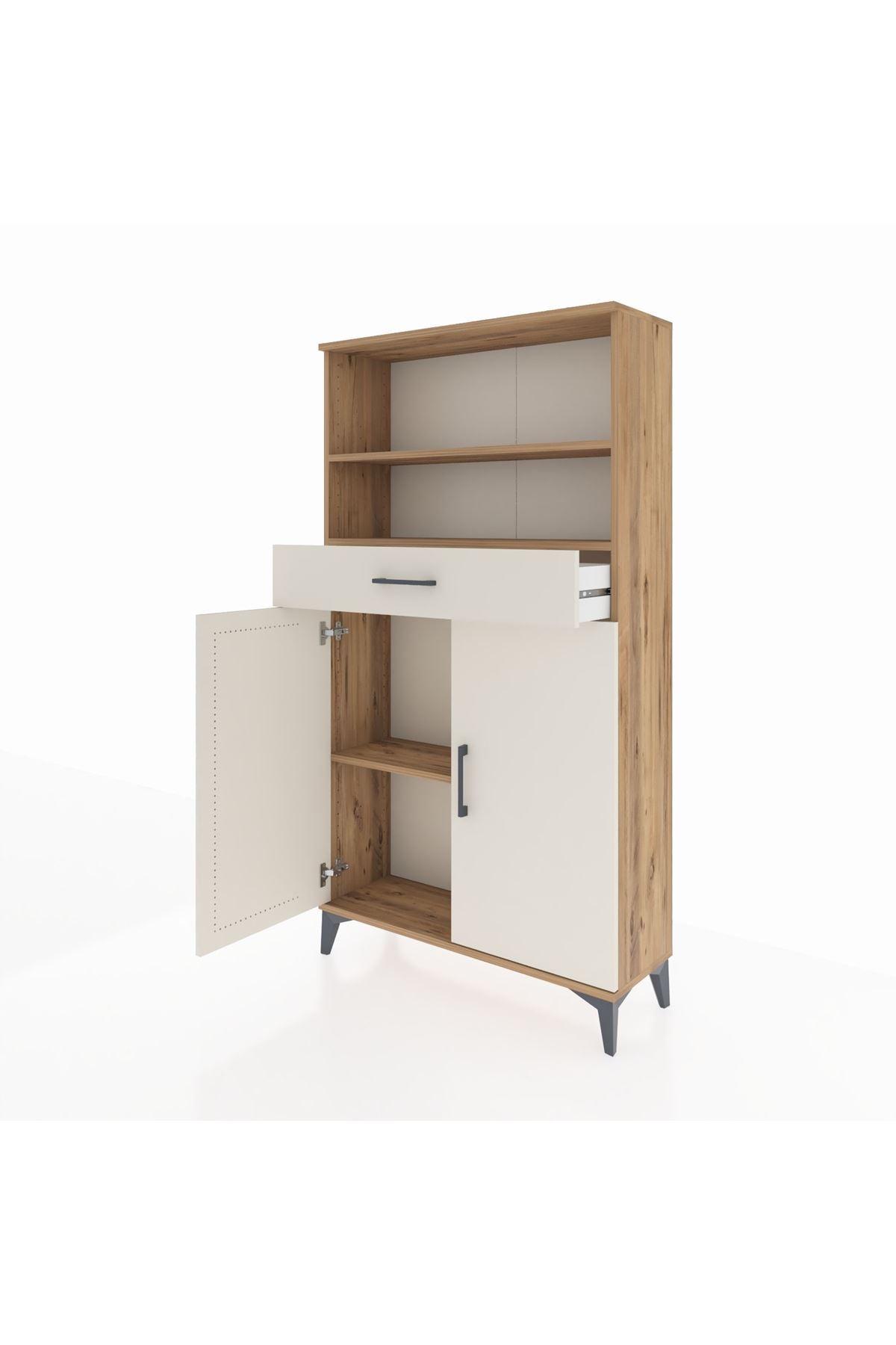 Arges Dolap 3 Raflı Tek Çekmeceli 2 Kapaklı 88x30x163 Çam-Aytaşı