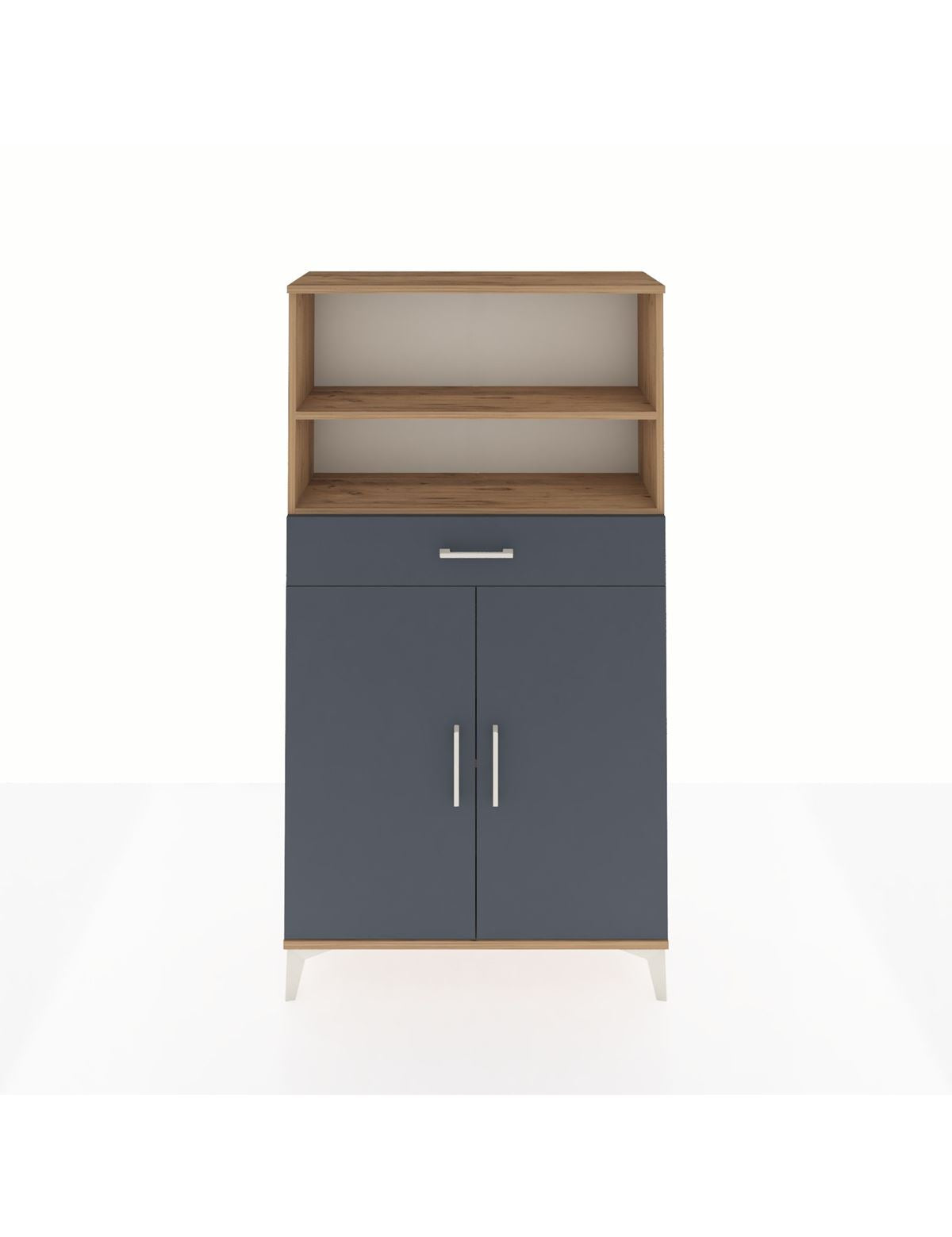 Arges Dolap 3 Raflı Tek Çekmeceli 2 Kapaklı 88x30x163 Çam-Antrasit