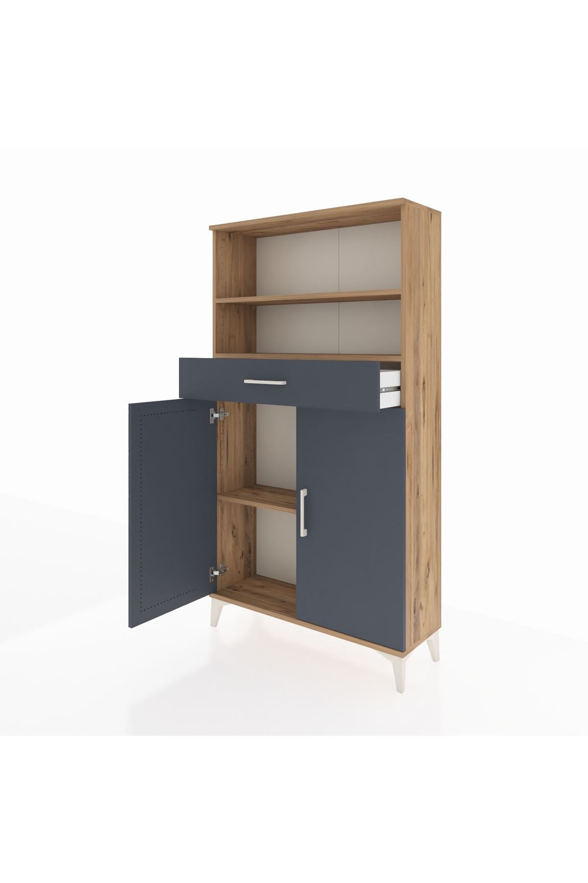 Arges Dolap 3 Raflı Tek Çekmeceli 2 Kapaklı 88x30x163 Çam-Antrasit