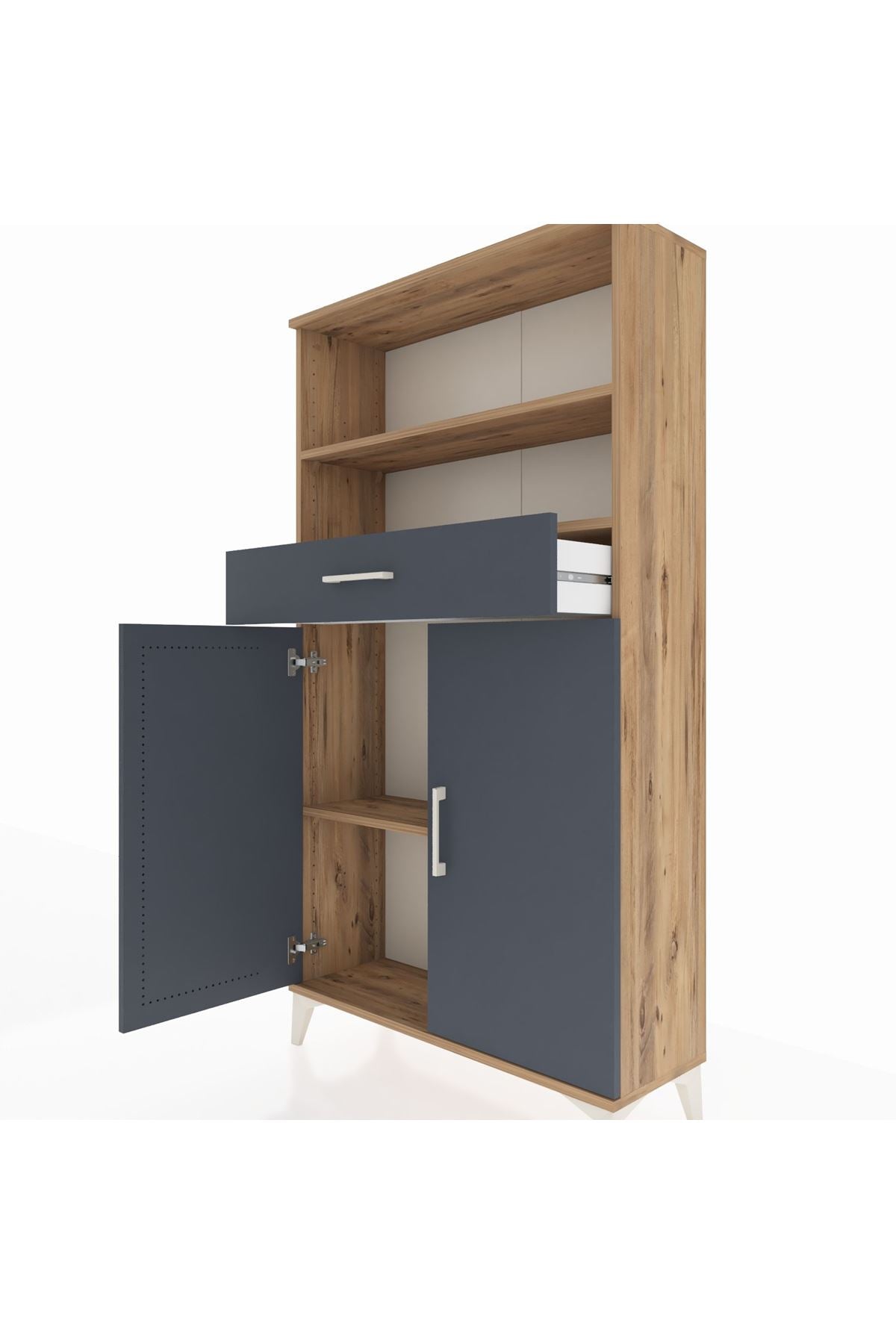 Arges Dolap 3 Raflı Tek Çekmeceli 2 Kapaklı 88x30x163 Çam-Antrasit