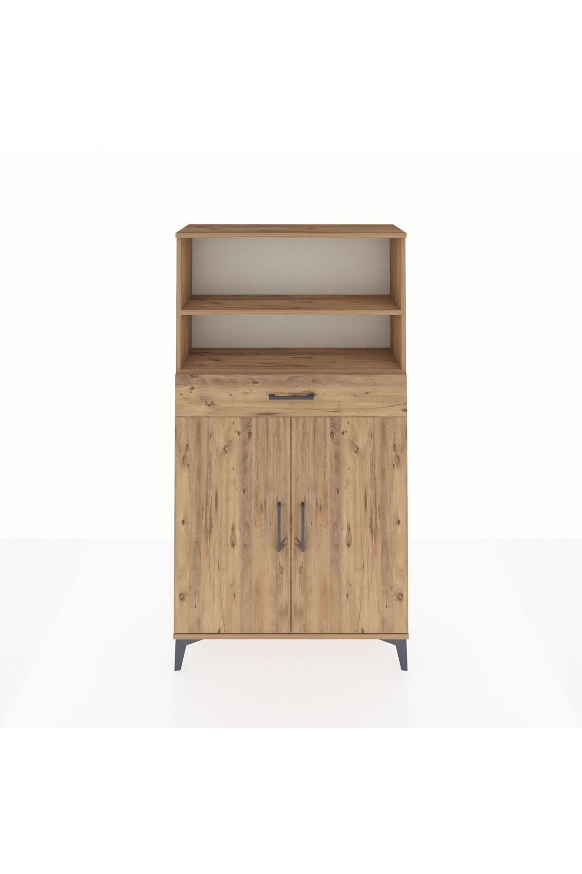 Arges Dolap 3 Raflı Tek Çekmeceli 2 Kapaklı 88x30x163 Çam-Çam