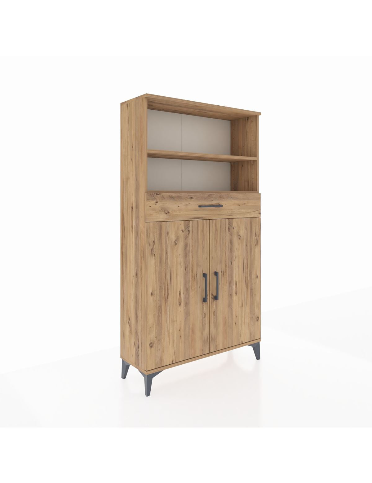 Arges Dolap 3 Raflı Tek Çekmeceli 2 Kapaklı 88x30x163 Çam-Çam