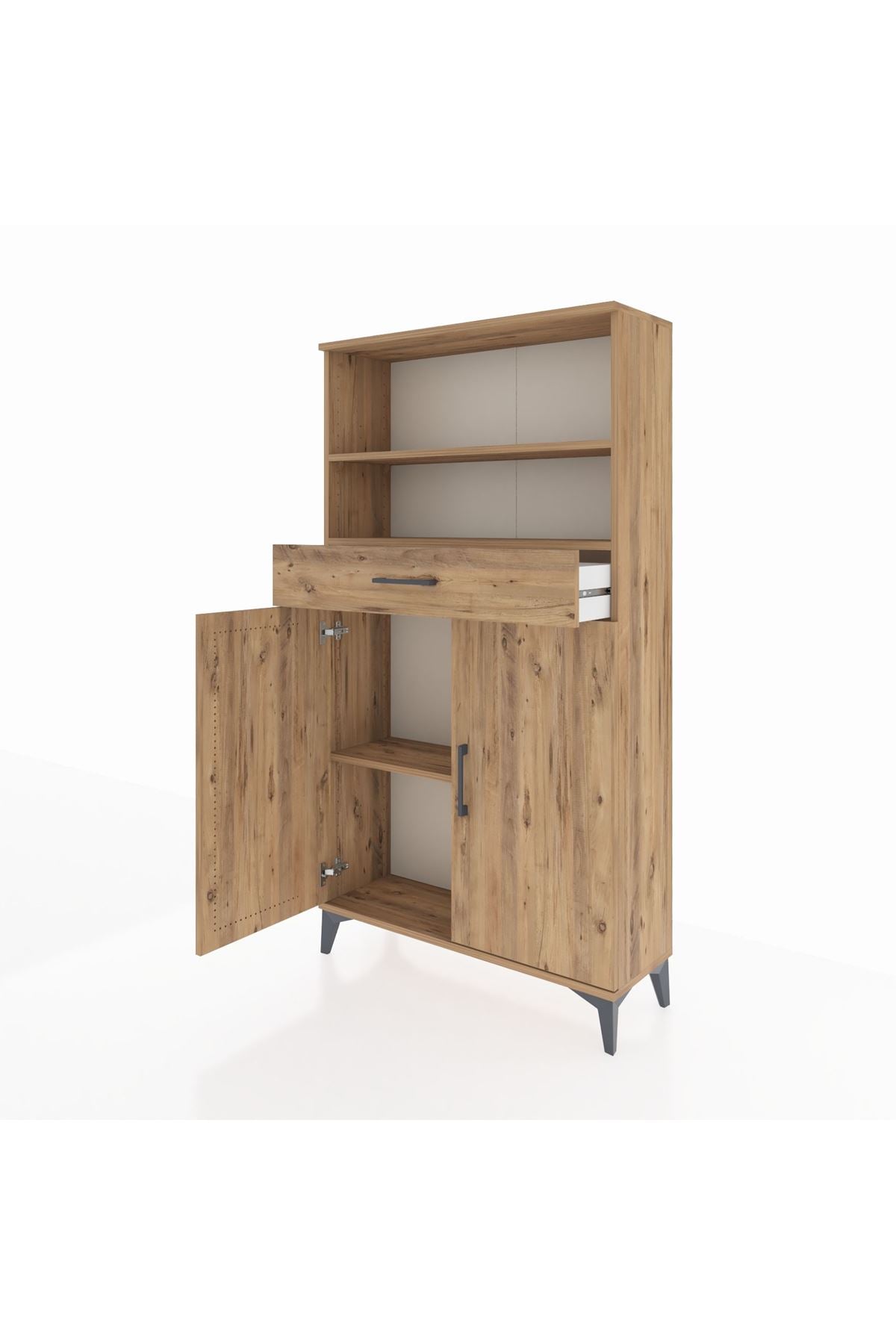 Arges Dolap 3 Raflı Tek Çekmeceli 2 Kapaklı 88x30x163 Çam-Çam