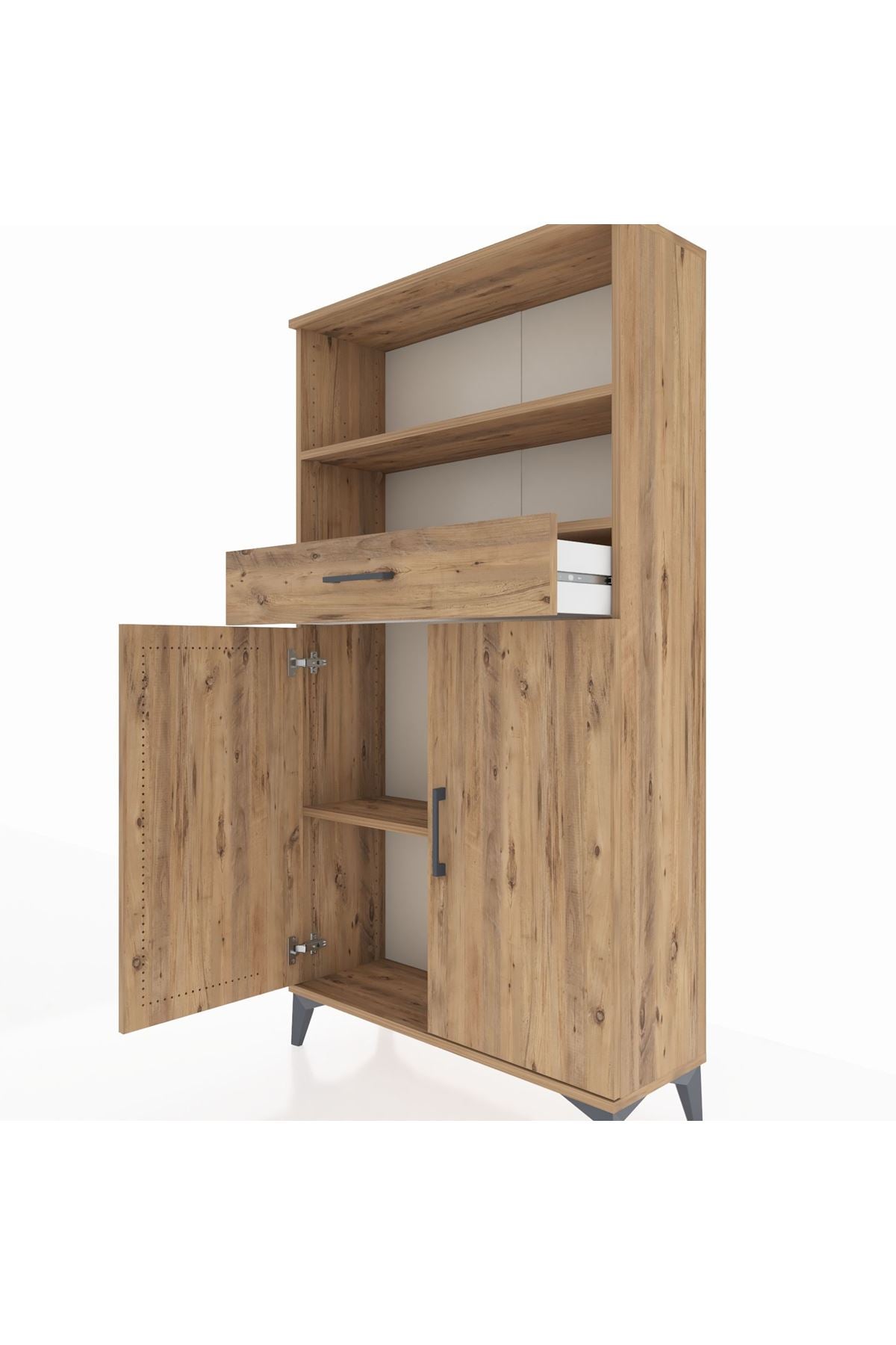 Arges Dolap 3 Raflı Tek Çekmeceli 2 Kapaklı 88x30x163 Çam-Çam