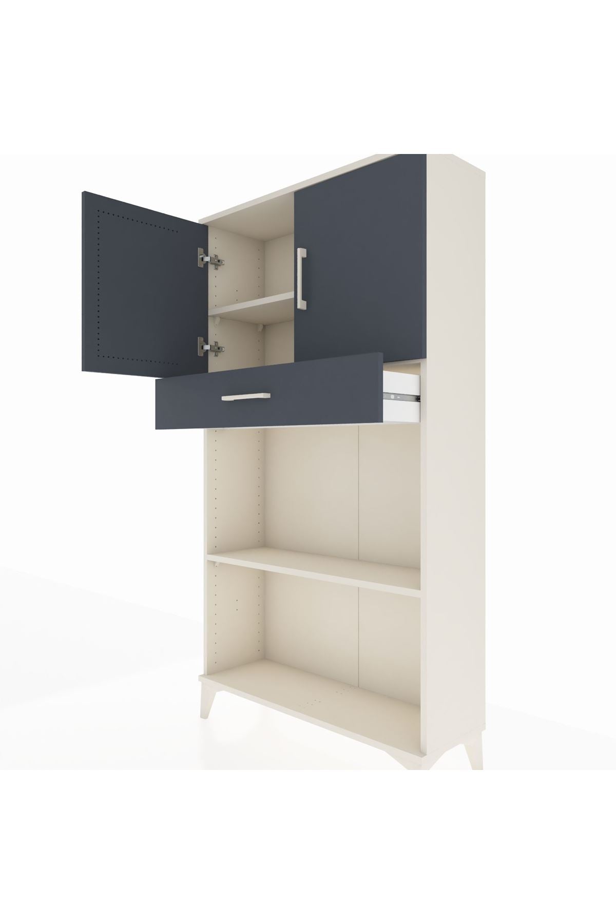 Arges Dolap 3 Raflı Tek Çekmeceli 2 Kapaklı 88x30x163 Aytaşı-Antrasit