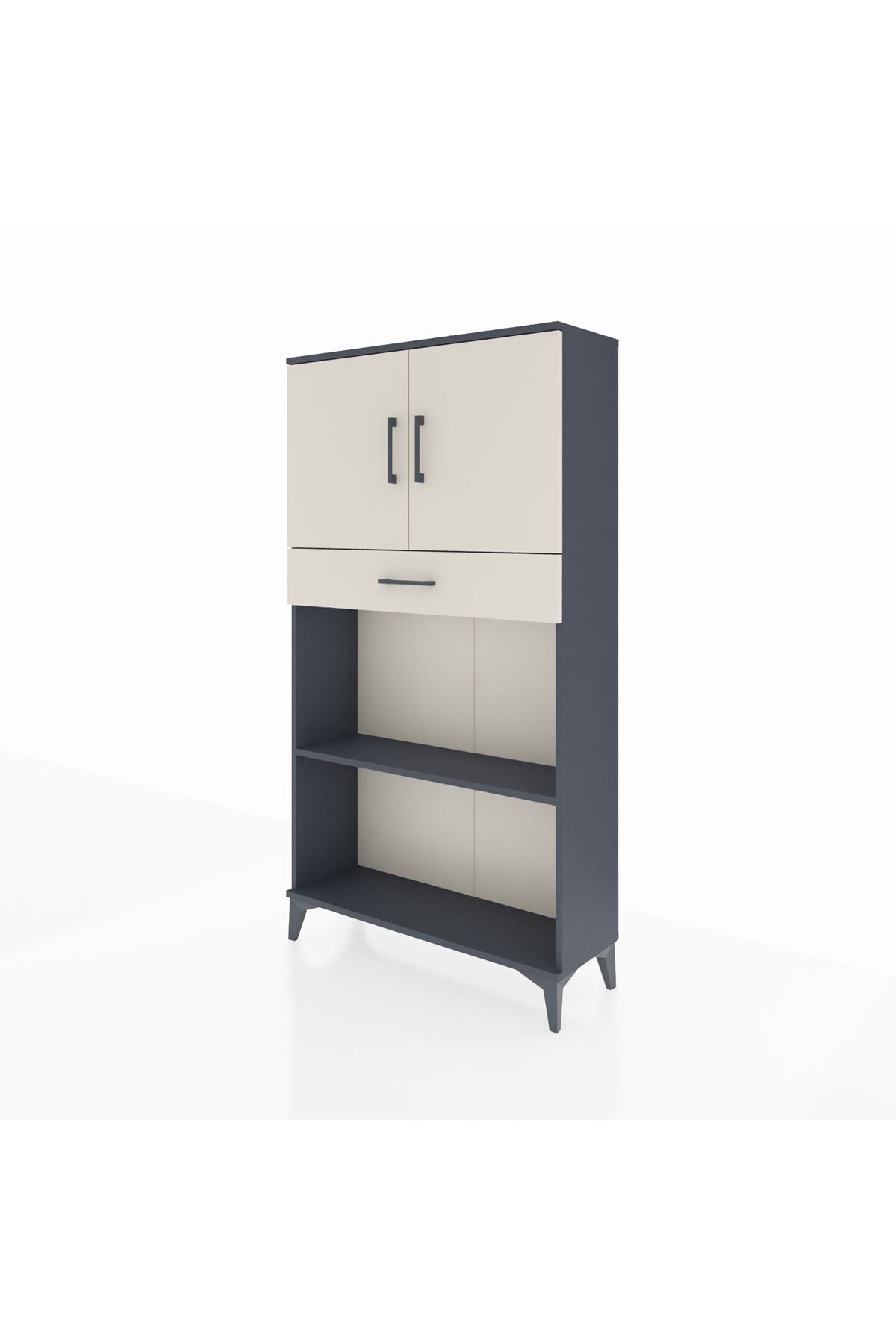 Arges Dolap 3 Raflı Tek Çekmeceli 2 Kapaklı 88x30x163 Antrasit-Aytaşı