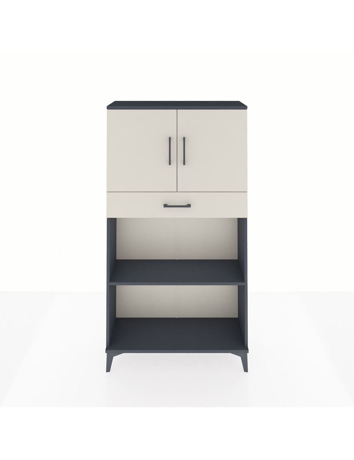 Arges Dolap 3 Raflı Tek Çekmeceli 2 Kapaklı 88x30x163 Antrasit-Aytaşı