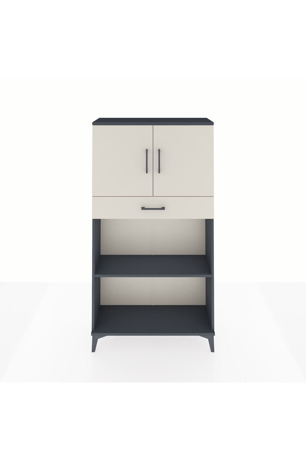 Arges Dolap 3 Raflı Tek Çekmeceli 2 Kapaklı 88x30x163 Antrasit-Aytaşı