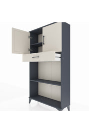 Arges Dolap 3 Raflı Tek Çekmeceli 2 Kapaklı 88x30x163 Antrasit-Aytaşı