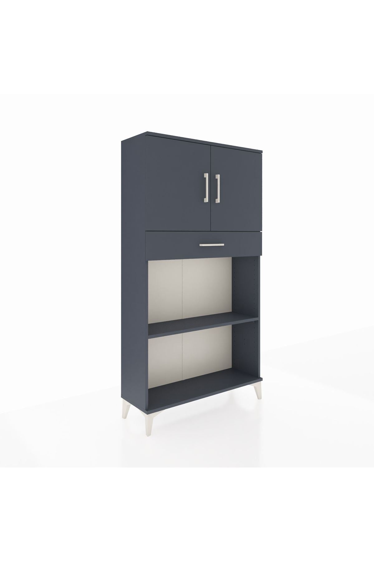 Arges Dolap 3 Raflı Tek Çekmeceli 2 Kapaklı 88x30x163 Antrasit-Antrasit