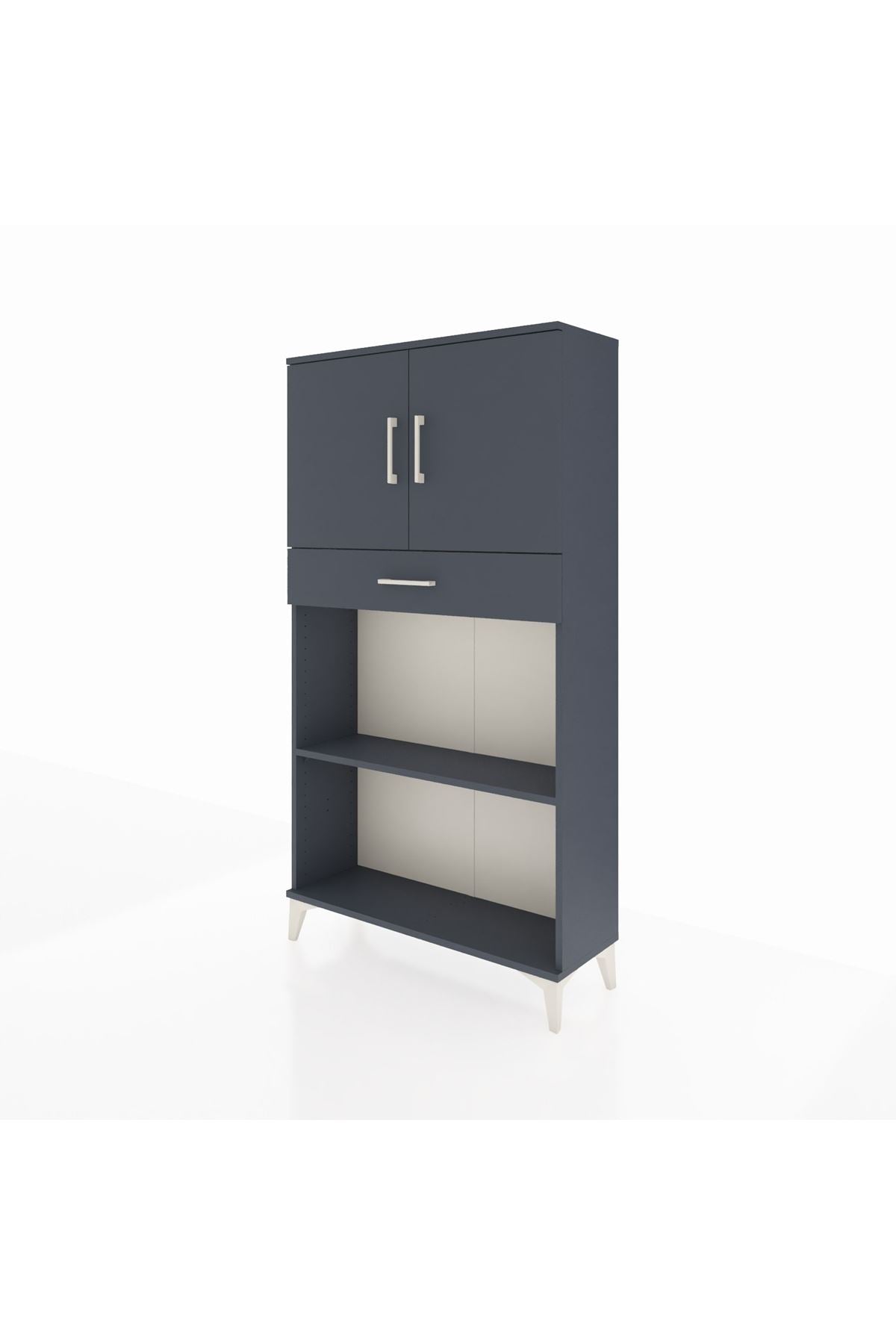 Arges Dolap 3 Raflı Tek Çekmeceli 2 Kapaklı 88x30x163 Antrasit-Antrasit