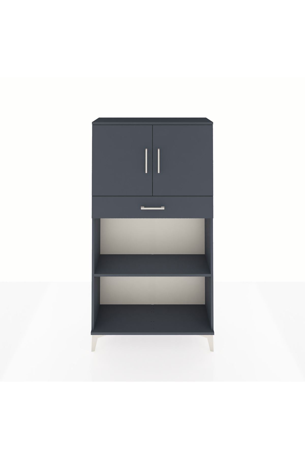 Arges Dolap 3 Raflı Tek Çekmeceli 2 Kapaklı 88x30x163 Antrasit-Antrasit