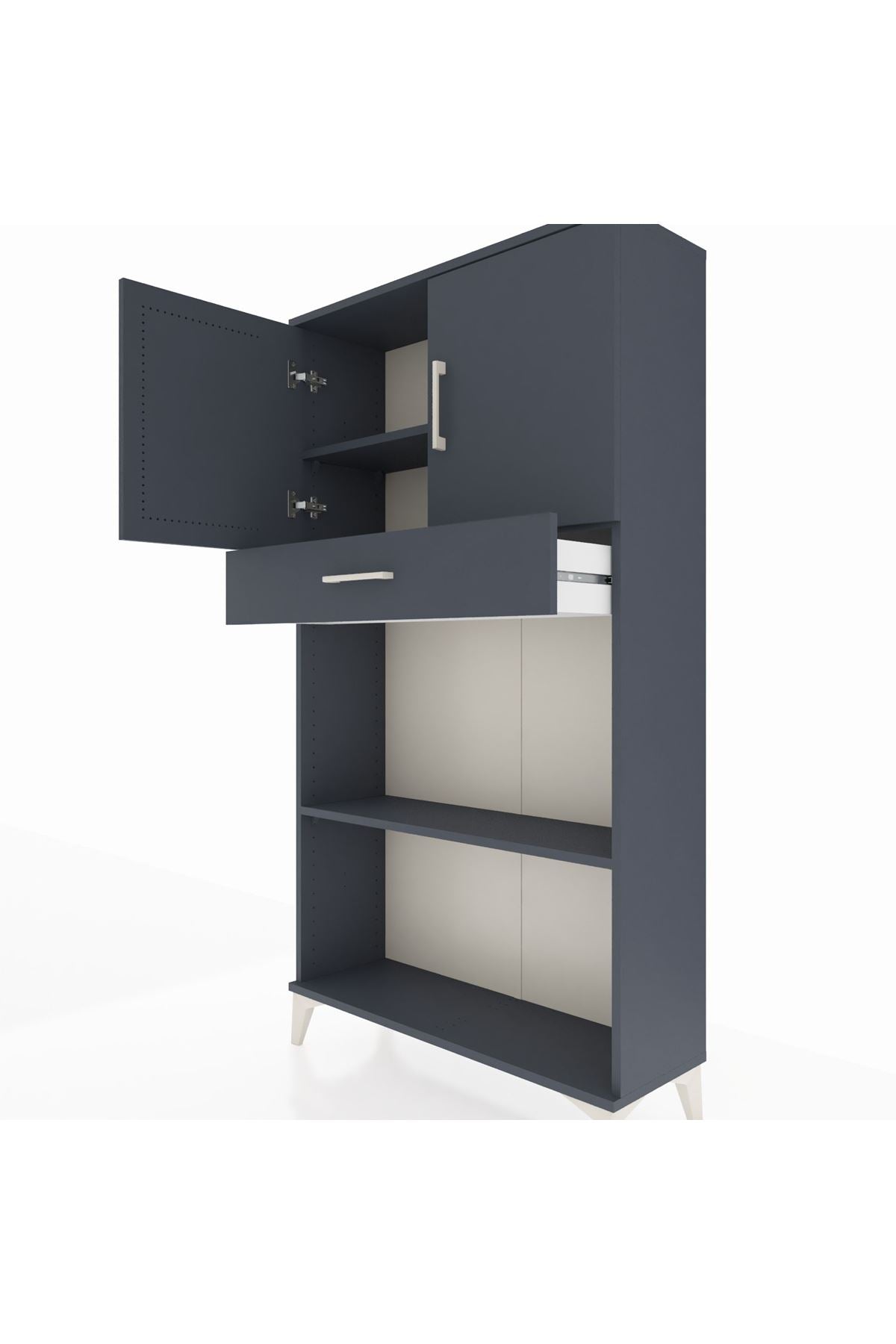 Arges Dolap 3 Raflı Tek Çekmeceli 2 Kapaklı 88x30x163 Antrasit-Antrasit