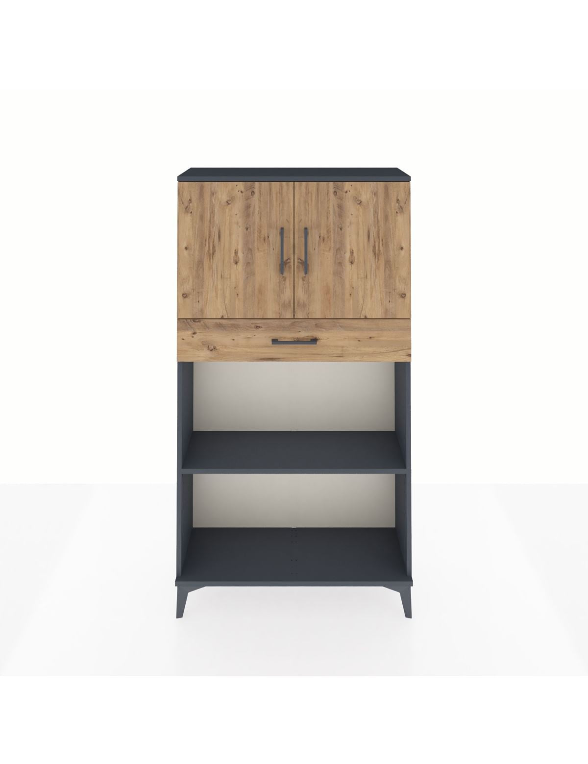 Arges Dolap 3 Raflı Tek Çekmeceli 2 Kapaklı 88x30x163 Antrasit-Çam