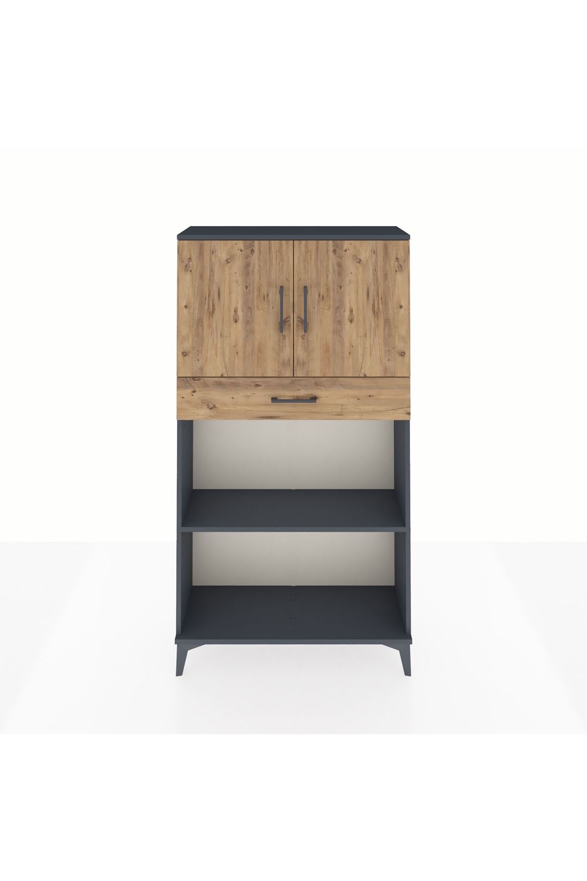 Arges Dolap 3 Raflı Tek Çekmeceli 2 Kapaklı 88x30x163 Antrasit-Çam