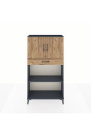 Arges Dolap 3 Raflı Tek Çekmeceli 2 Kapaklı 88x30x163 Antrasit-Çam