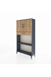 Arges Dolap 3 Raflı Tek Çekmeceli 2 Kapaklı 88x30x163 Antrasit-Çam
