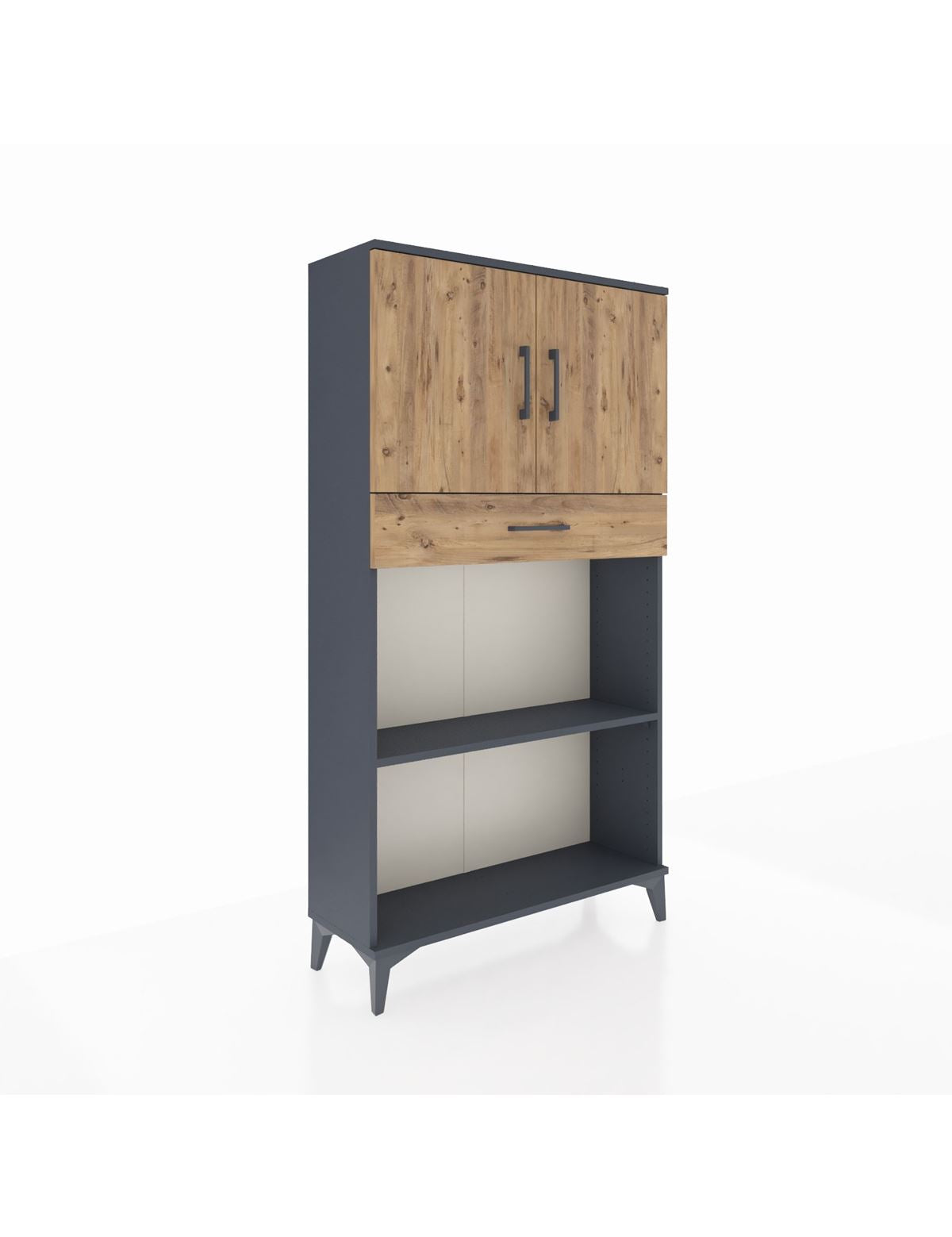 Arges Dolap 3 Raflı Tek Çekmeceli 2 Kapaklı 88x30x163 Antrasit-Çam