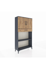 Arges Dolap 3 Raflı Tek Çekmeceli 2 Kapaklı 88x30x163 Antrasit-Çam