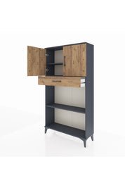 Arges Dolap 3 Raflı Tek Çekmeceli 2 Kapaklı 88x30x163 Antrasit-Çam