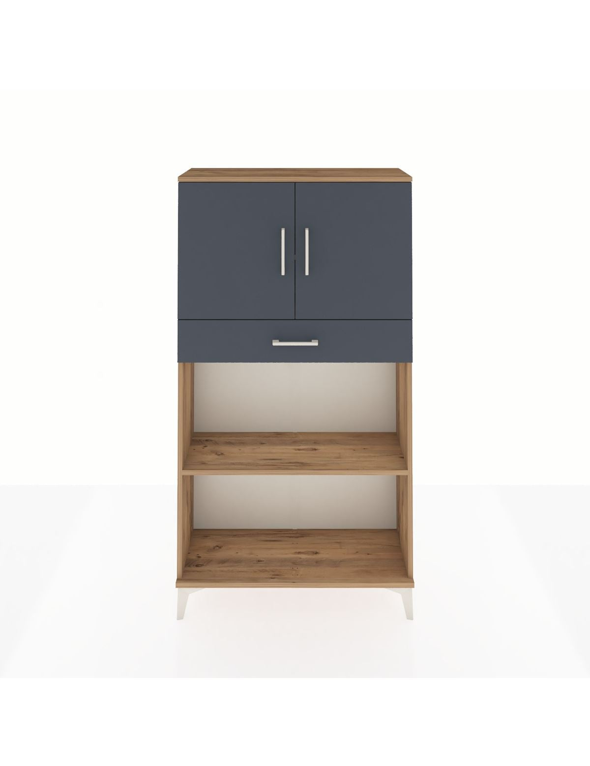 Arges Dolap 3 Raflı Tek Çekmeceli 2 Kapaklı 88x30x163 Çam-Antrasit