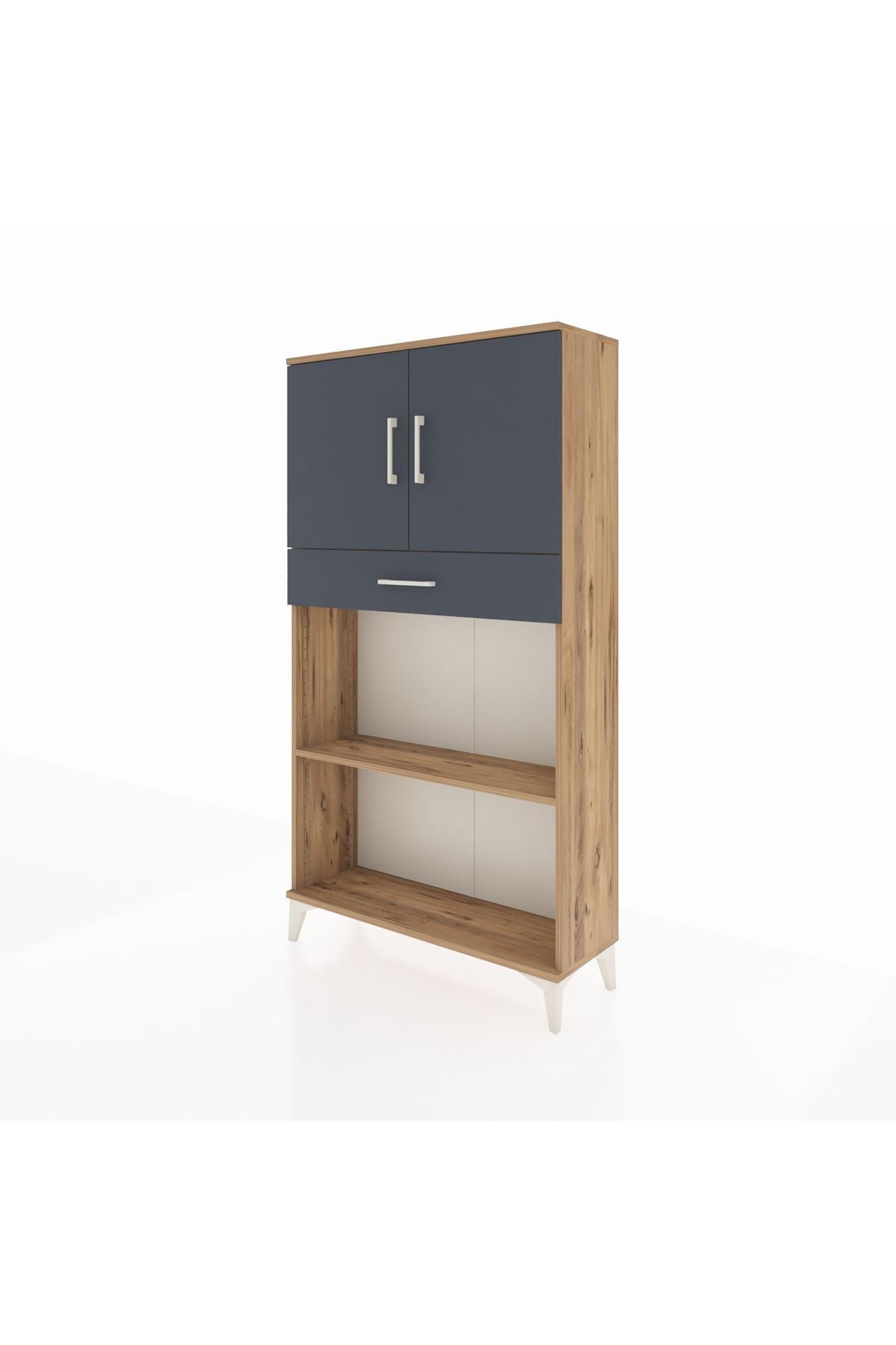 Arges Dolap 3 Raflı Tek Çekmeceli 2 Kapaklı 88x30x163 Çam-Antrasit