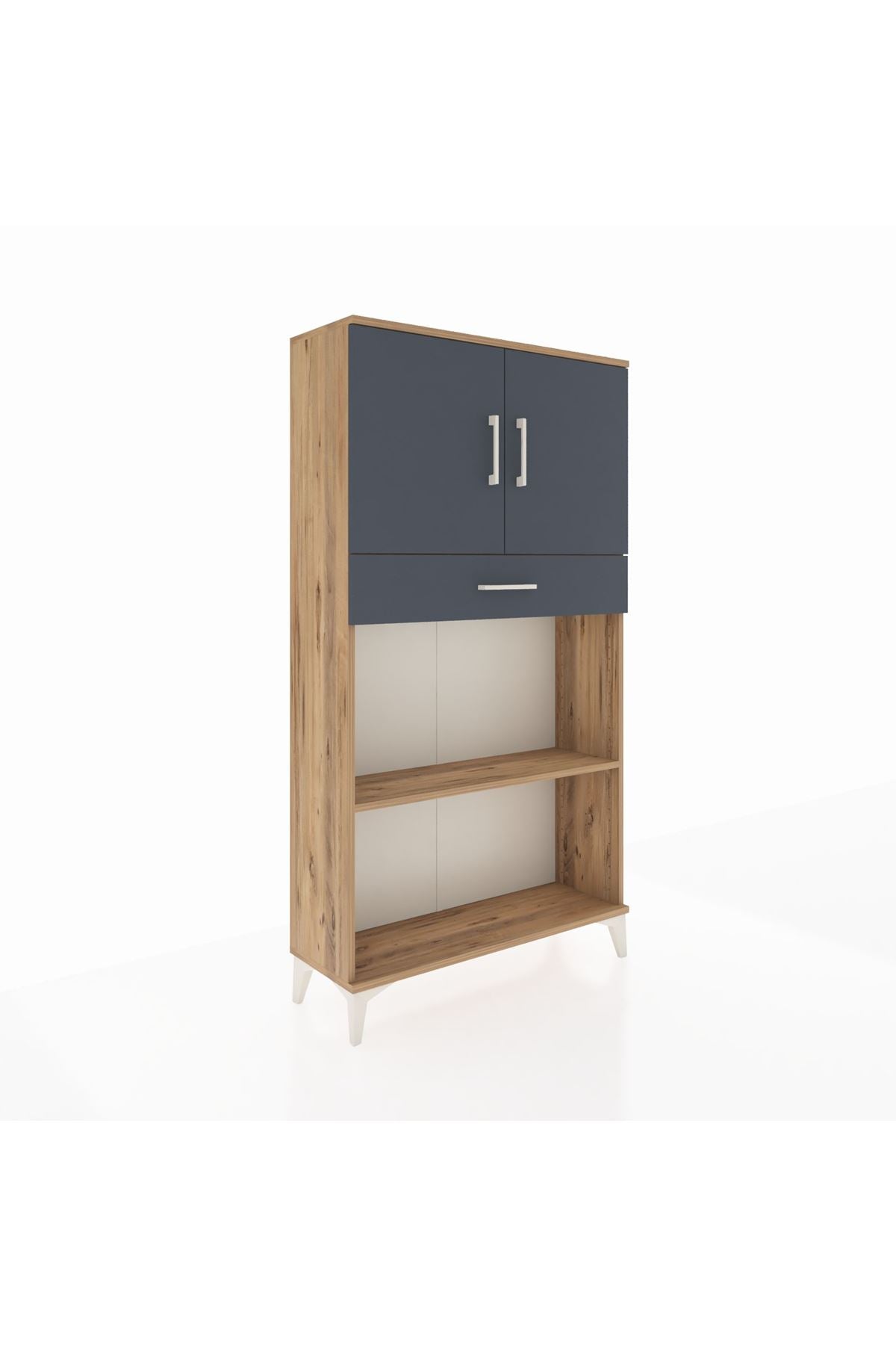 Arges Dolap 3 Raflı Tek Çekmeceli 2 Kapaklı 88x30x163 Çam-Antrasit