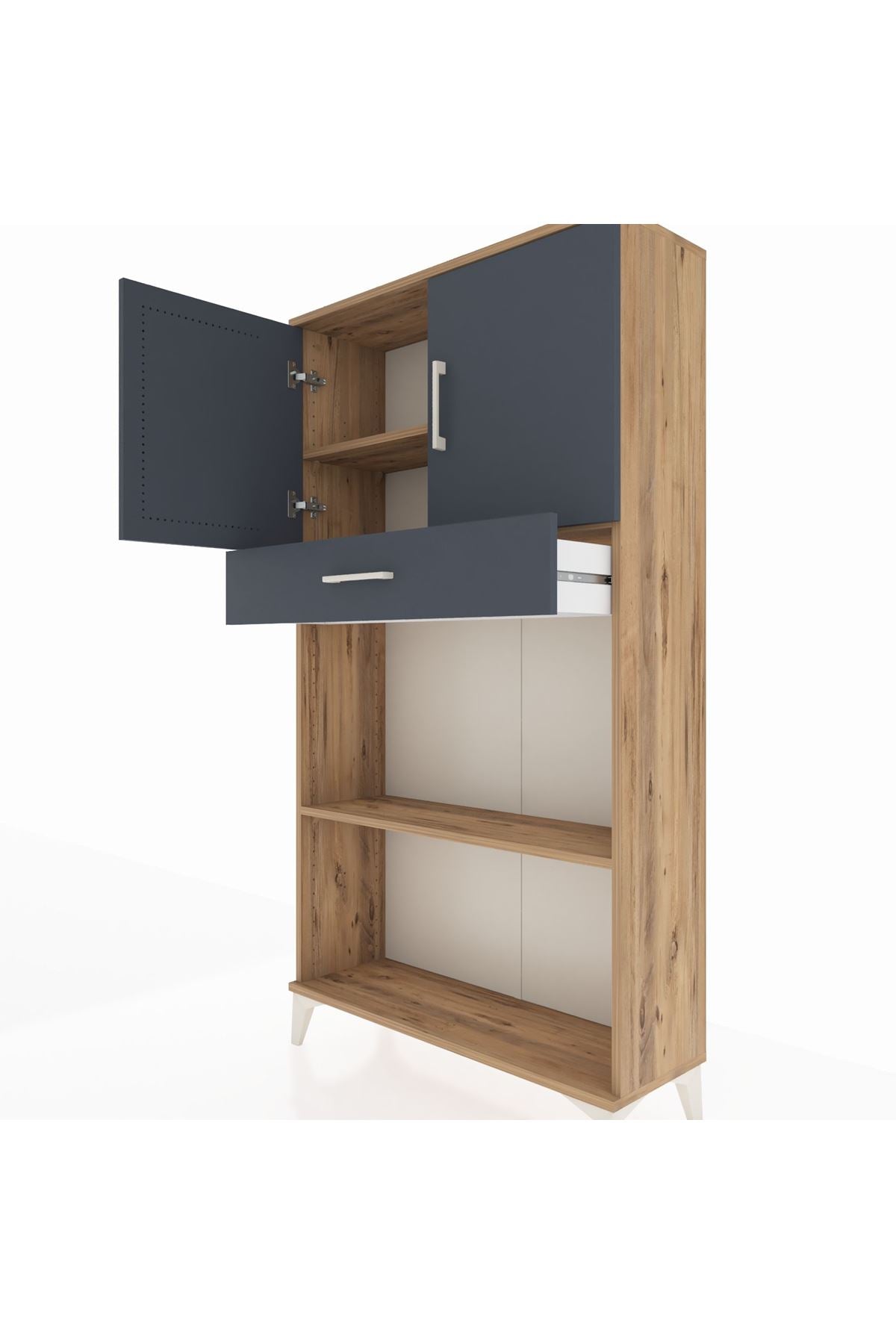 Arges Dolap 3 Raflı Tek Çekmeceli 2 Kapaklı 88x30x163 Çam-Antrasit