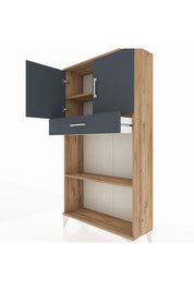 Arges Dolap 3 Raflı Tek Çekmeceli 2 Kapaklı 88x30x163 Çam-Antrasit