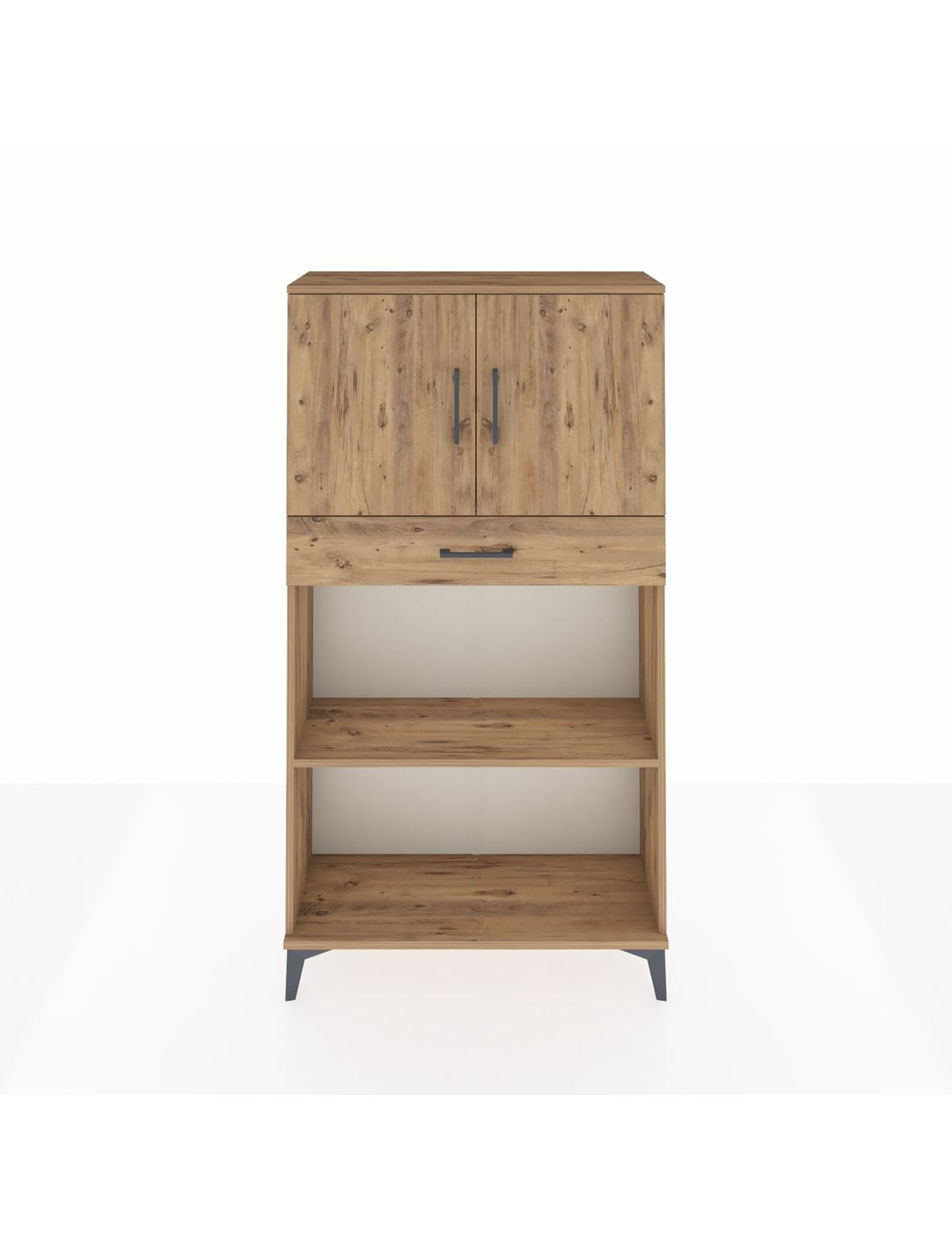 Arges Dolap 3 Raflı Tek Çekmeceli 2 Kapaklı 88x30x163 Çam-Çam