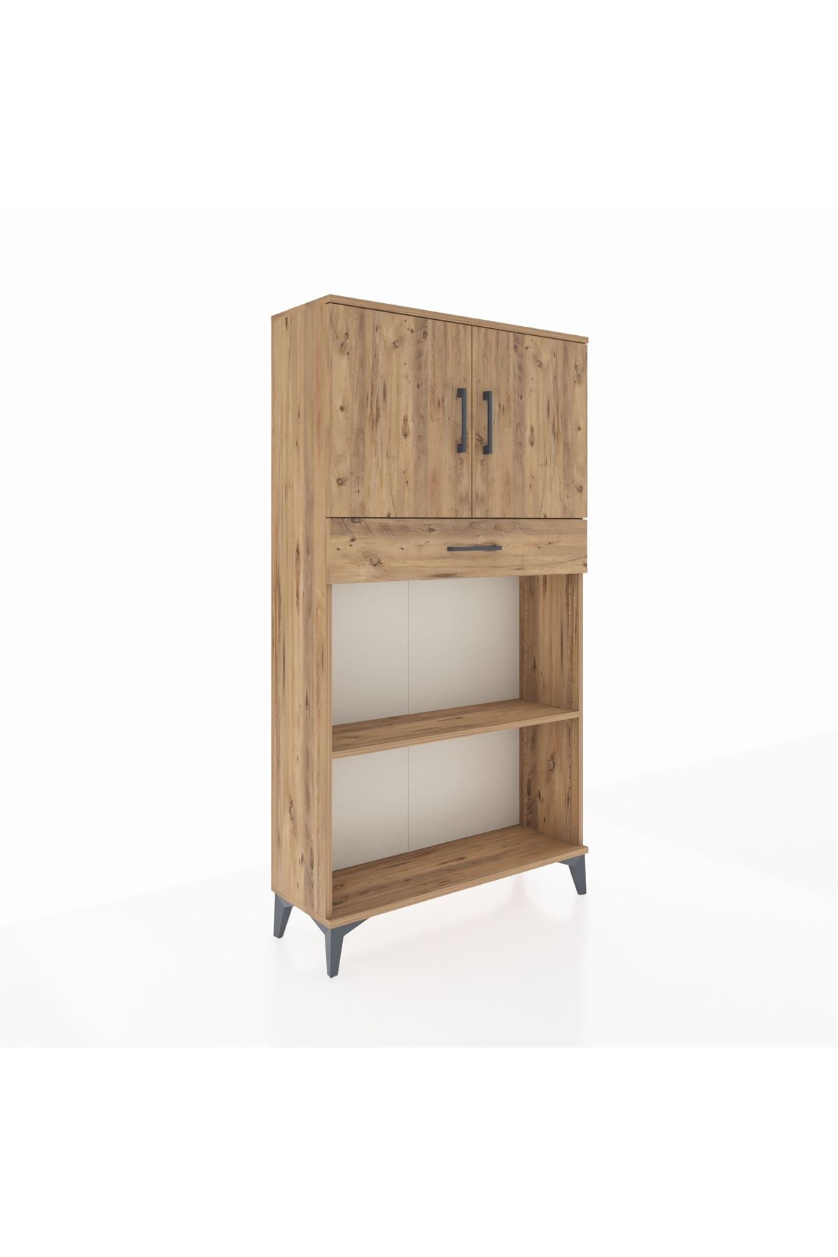 Arges Dolap 3 Raflı Tek Çekmeceli 2 Kapaklı 88x30x163 Çam-Çam