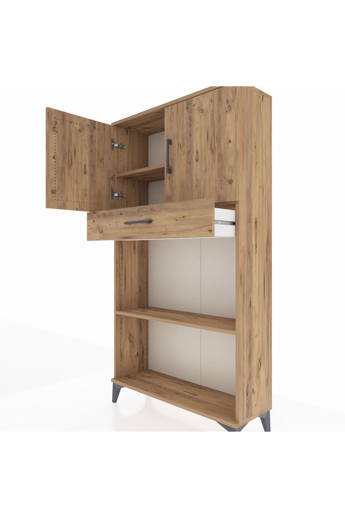 Arges Dolap 3 Raflı Tek Çekmeceli 2 Kapaklı 88x30x163 Çam-Çam