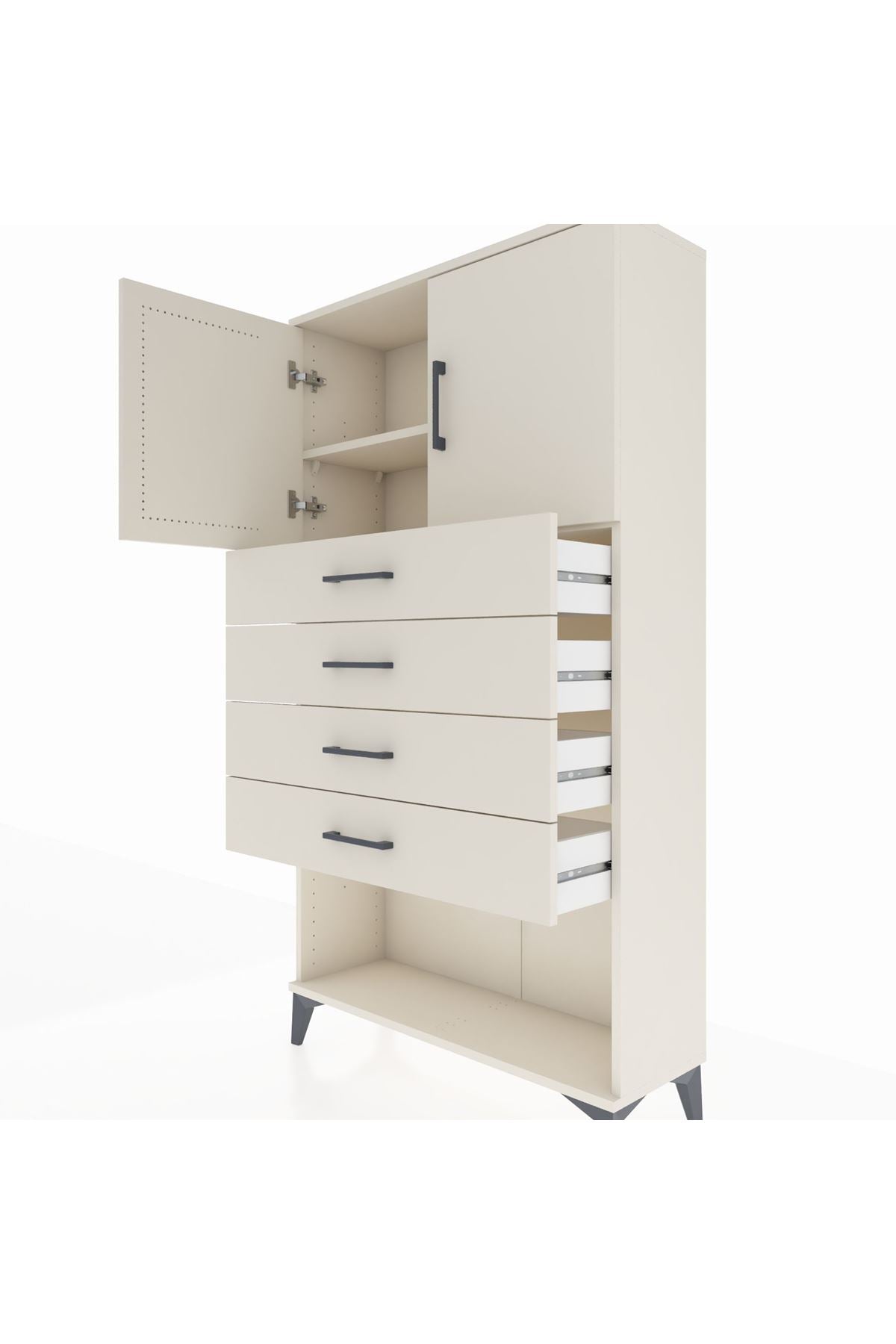 Arges Dolap 2 Raflı 4 Çekmeceli 2 Kapaklı 88x30x163 Aytaşı-Aytaşı