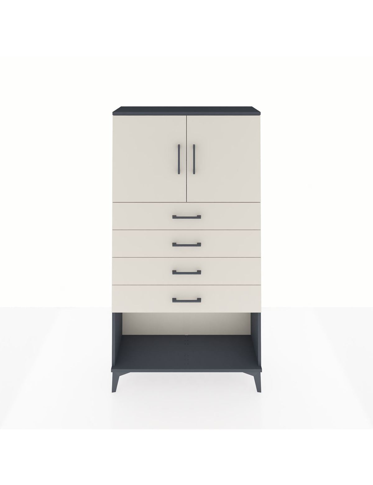 Arges Dolap 2 Raflı 4 Çekmeceli 2 Kapaklı 88x30x163 Antrasit-Aytaşı