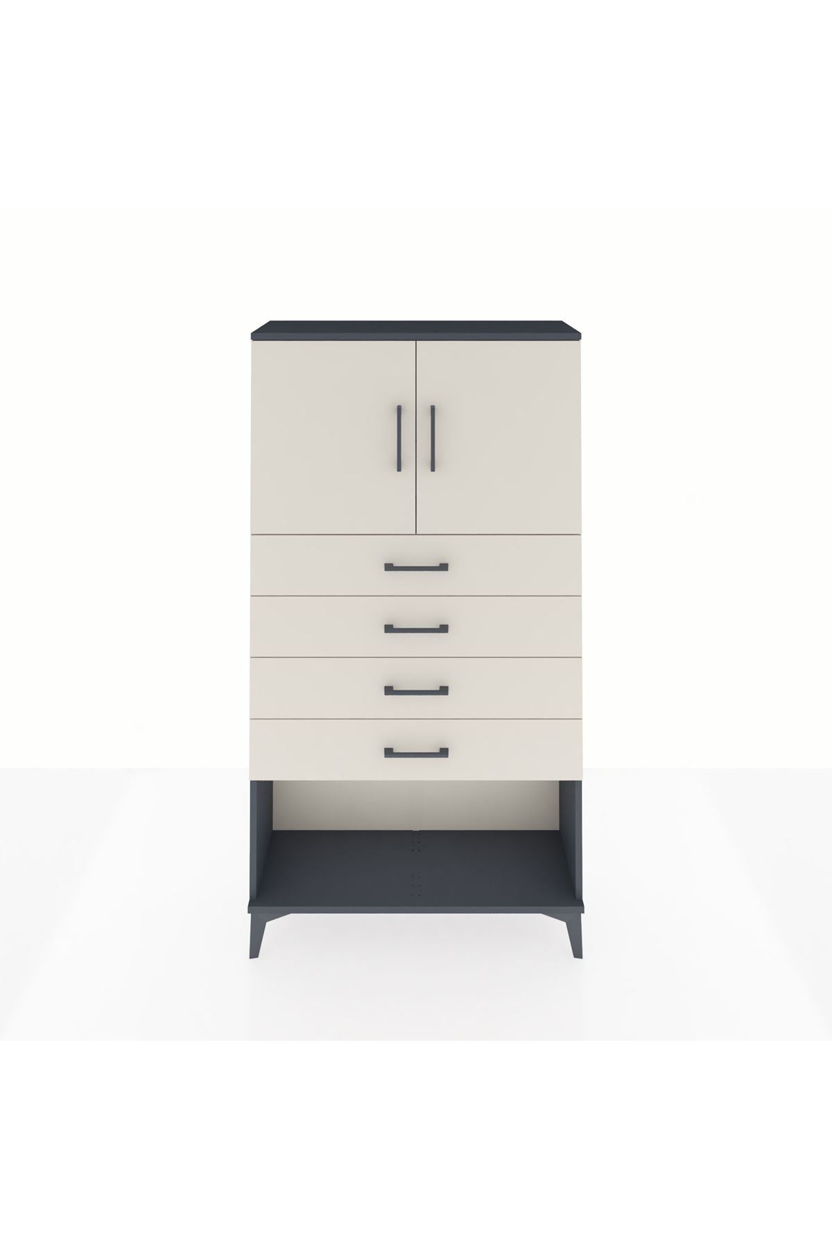 Arges Dolap 2 Raflı 4 Çekmeceli 2 Kapaklı 88x30x163 Antrasit-Aytaşı