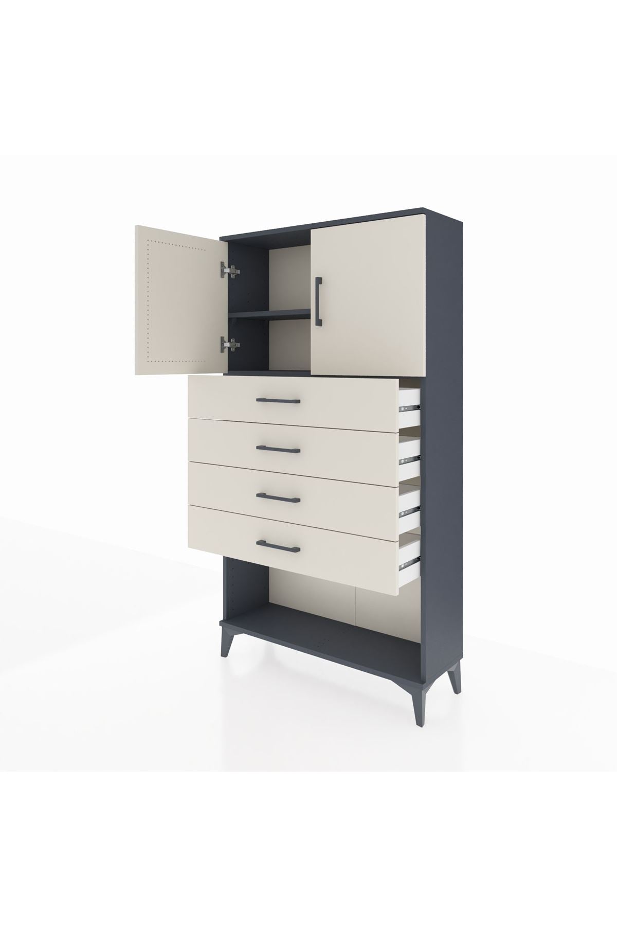 Arges Dolap 2 Raflı 4 Çekmeceli 2 Kapaklı 88x30x163 Antrasit-Aytaşı