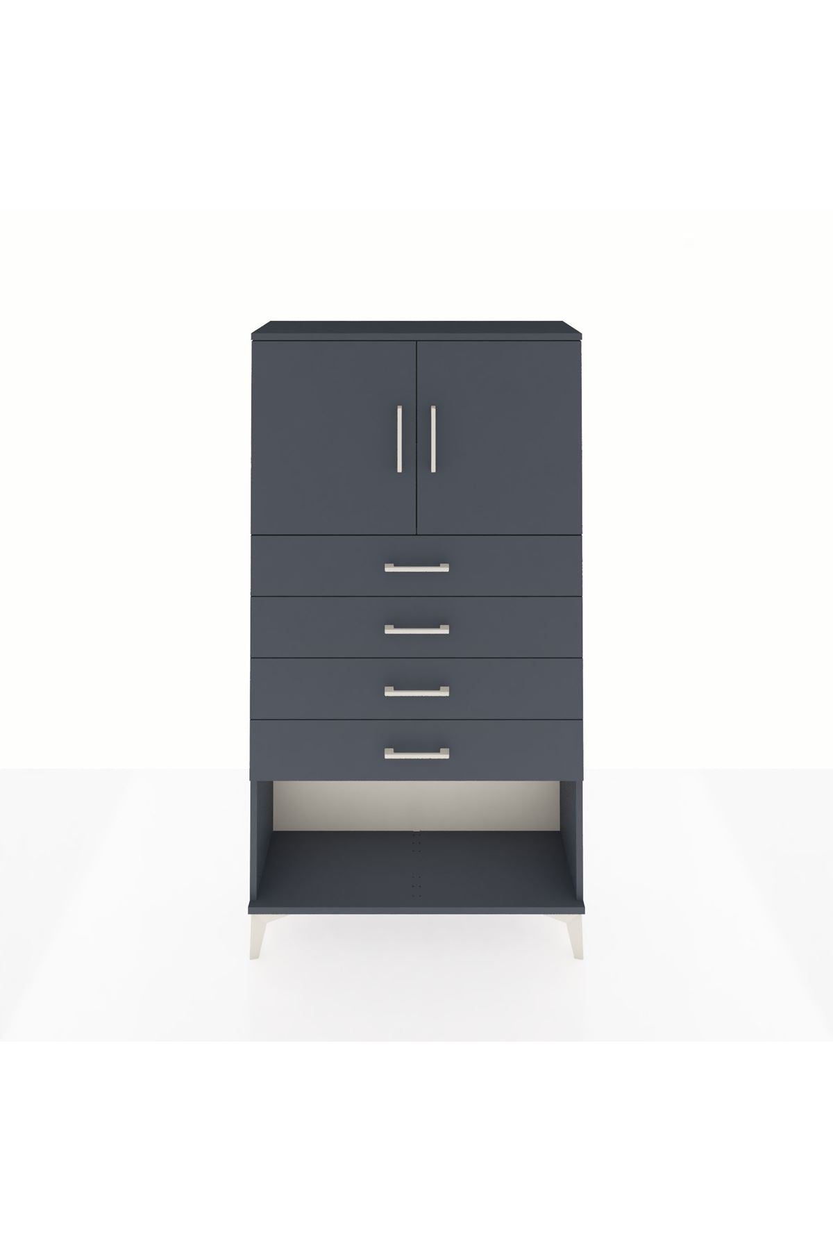 Arges Dolap 2 Raflı 4 Çekmeceli 2 Kapaklı 88x30x163 Antrasit-Antrasit