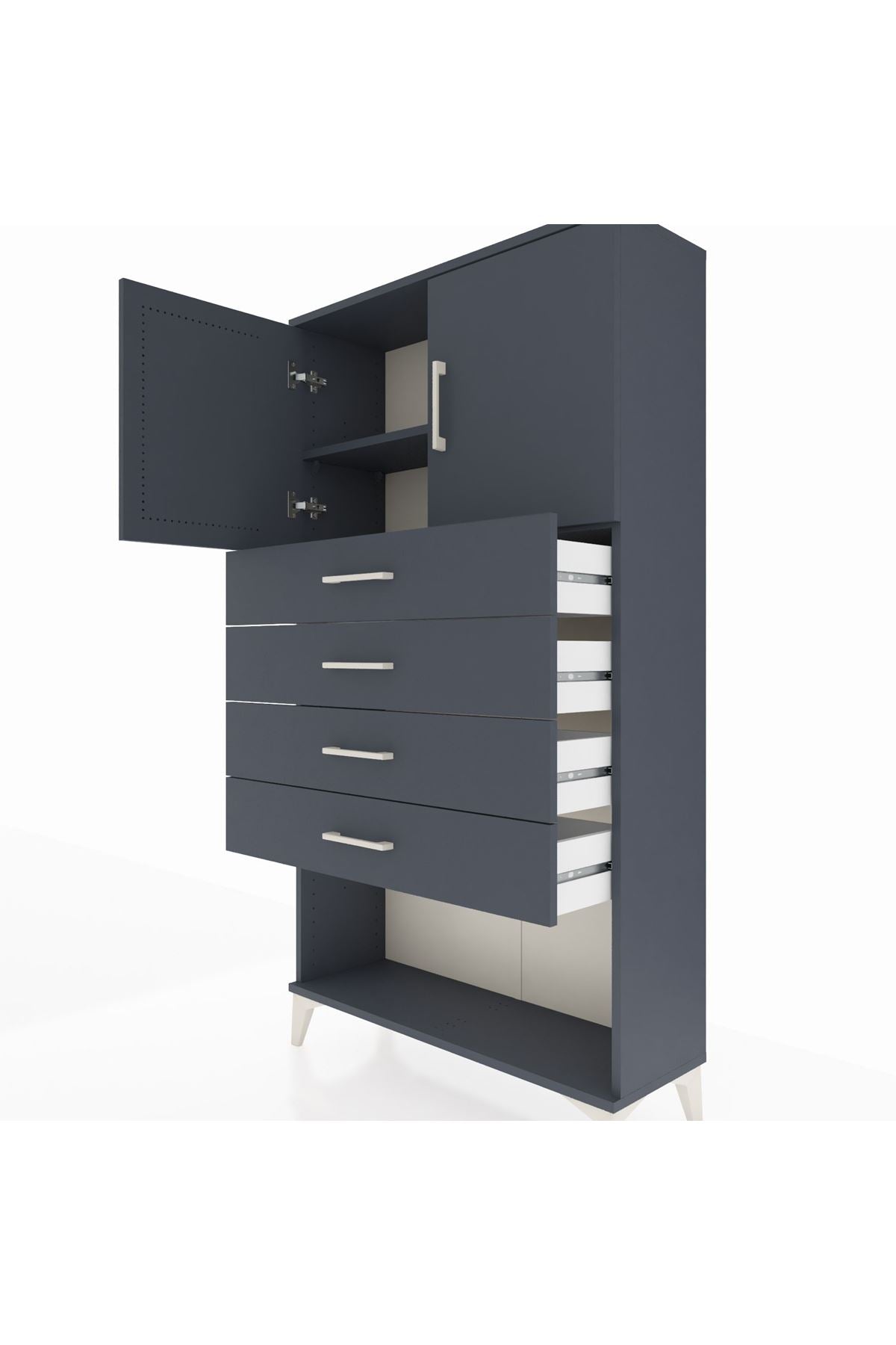 Arges Dolap 2 Raflı 4 Çekmeceli 2 Kapaklı 88x30x163 Antrasit-Antrasit