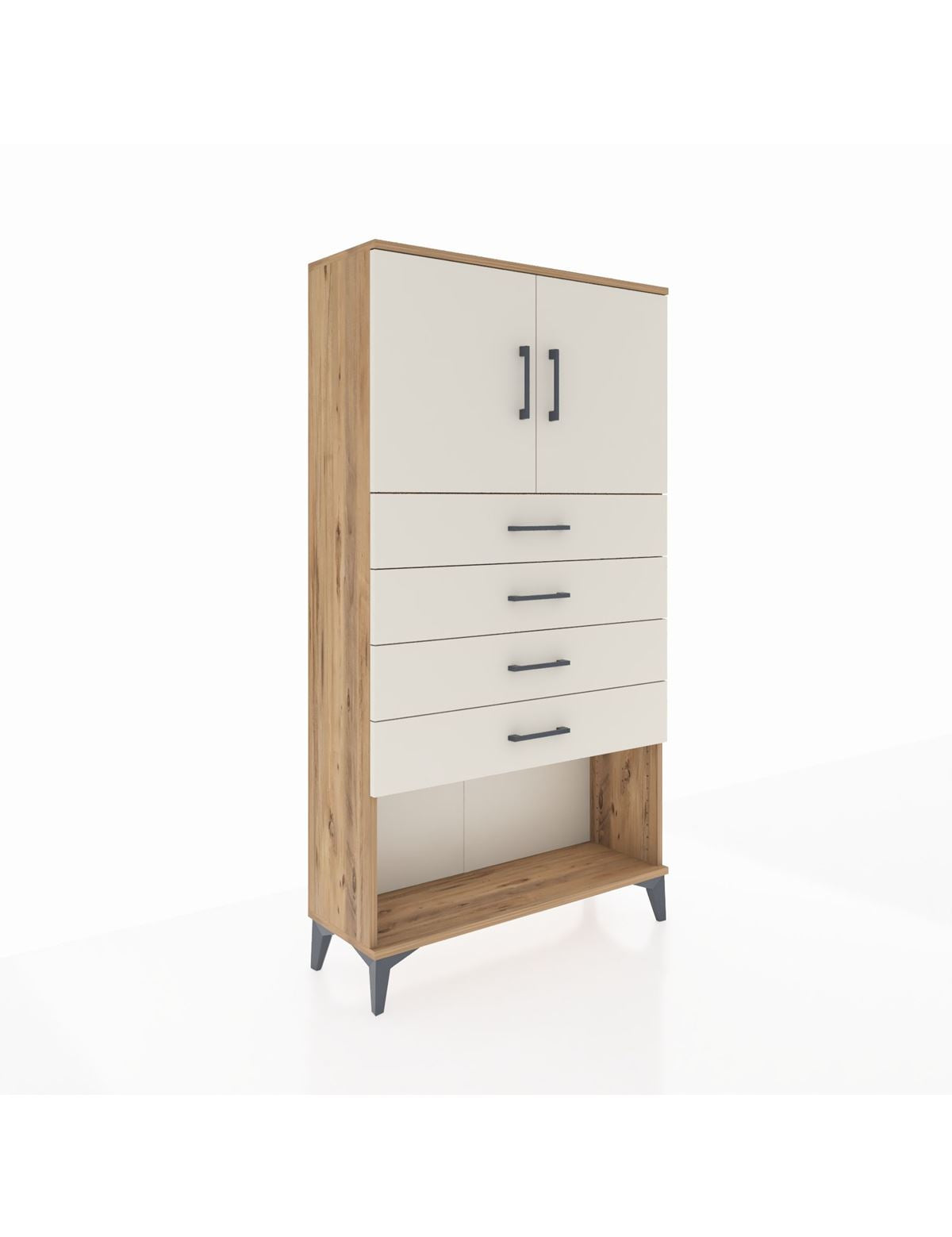 Arges Dolap 2 Raflı 4 Çekmeceli 2 Kapaklı 88x30x163 Çam-Aytaşı